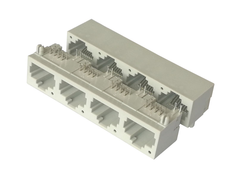 左LED灯四口超薄RJ45连接器