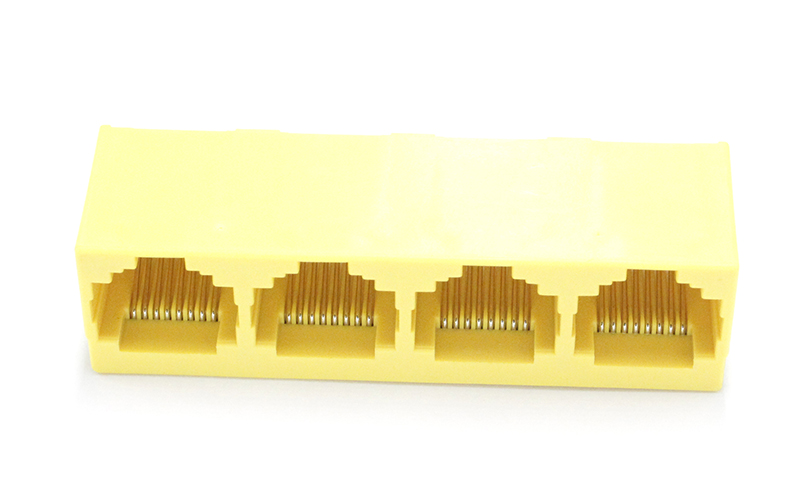 彩色黄色8P8C四口1X4 180度直立式RJ45网络母座