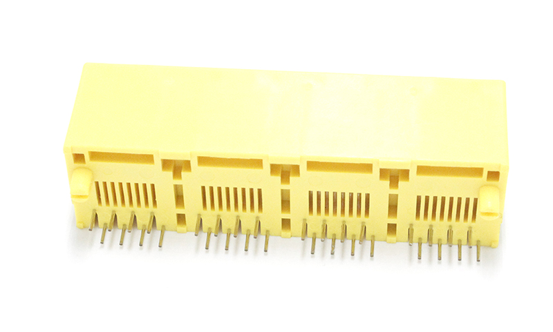 彩色黄色8P8C四口1X4 180度直立式RJ45网络母座