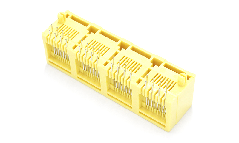 彩色黄色8P8C四口180度直立式RJ45网络母座 彩色黄色8P8C四口180度直立式RJ45网络母座