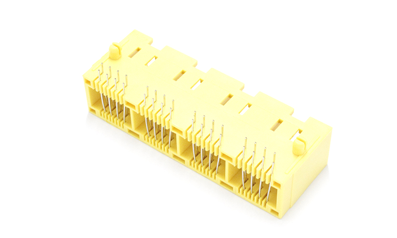 90度四口联体黄色圆针RJ45连接器高清图
