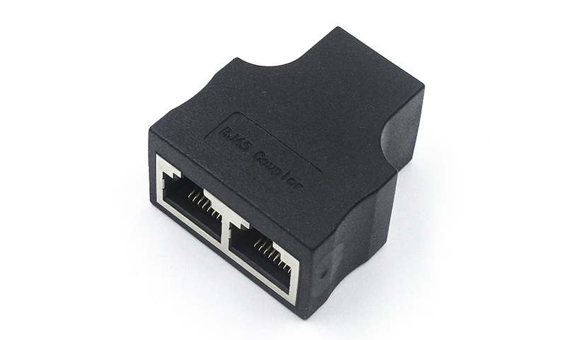 RJ45 8PIN 一母转两母转接头黑色带屏蔽