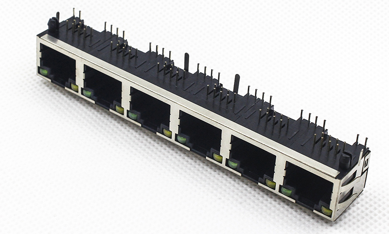 1X6网络母座 RJ45 8P8C 6口网线插口带LED