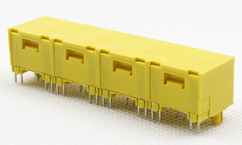 四口RJ45网络母座 8P8C左黄右绿LED连接器