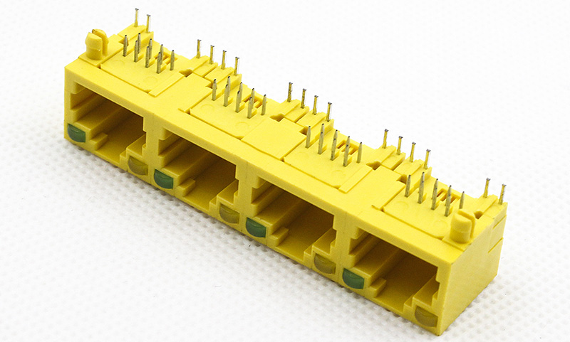 四口RJ45网络母座 8P8C左黄右绿LED连接器