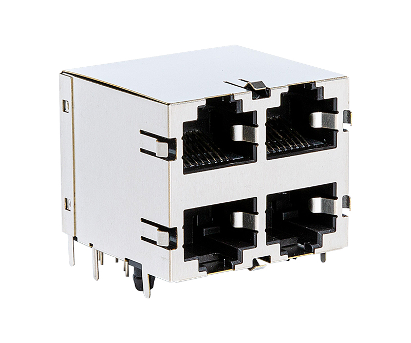 8P8C四口双层2X2无LED灯RJ45网络连接器 8P8C四口双层2X2无LED灯RJ45网络连接器