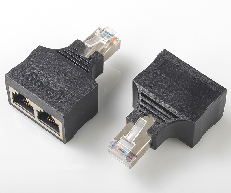 RJ45网络分线器一分二 牛角头一公转两母 8P8C屏蔽