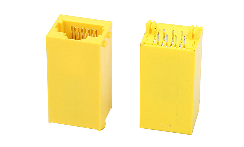 180度直立式 RJ45滤过器连接器母座8P8C 黄色 颜色定制